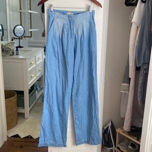 Chambray Wide Leg Denim Pants